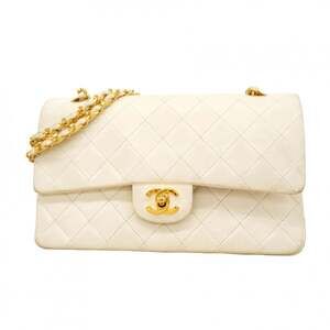 Chanel Matelasse Shoulder Bag with Double Flap and Chain, Lambskin, White, Wo...